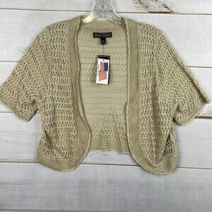 Jessica Howard Top Womens XXL Beige Crochet Shrug Cropped Cardigan Sweater NWT
